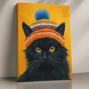 Beanie Gaze stylish cat portrait canvas print by Artfy Canvas – animal wall art canvas painting, wall paintings, artwork for wall décor
