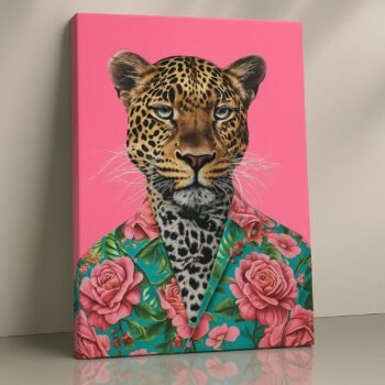 The Floral Predator leopard fashion canvas print by Artfy Canvas – wildlife portrait canvas painting, wall paintings, artwork for wall décor