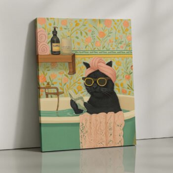Feline Retreat cat spa portrait canvas print by Artfy Canvas – quirky pet canvas painting, wall paintings, artwork for wall décor