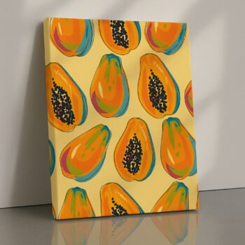 Tropic Papaya summer fruit canvas print by Artfy Canvas – colorful still life canvas painting, wall paintings, artwork for wall décor