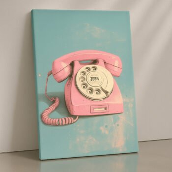 Vintage Pink Dial retro phone canvas print by Artfy Canvas – nostalgic pop art canvas painting, wall paintings, artwork for wall décor