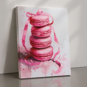 Macaron Drizzle pink dessert canvas print by Artfy Canvas – sweet still life canvas painting, wall paintings, artwork for wall décor