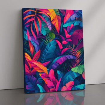 Jungle Glow tropical neon canvas print by Artfy Canvas – vibrant animal canvas painting, wall paintings, artwork for wall décor