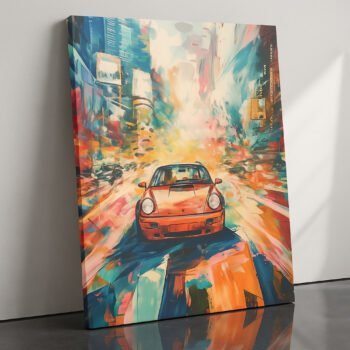 Neon Rush Porsche cyberpunk canvas print by Artfy Canvas – futuristic car canvas painting, wall paintings, artwork for wall décor