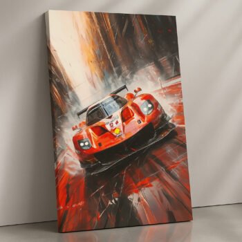 Scarlet Velocity red racing car canvas print by Artfy Canvas – modern motorsport canvas painting, wall paintings, artwork for wall décor