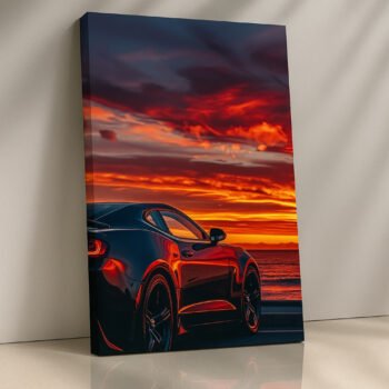 Sunset Muscle Camaro canvas print by Artfy Canvas – American car canvas painting, wall paintings, artwork for wall décor