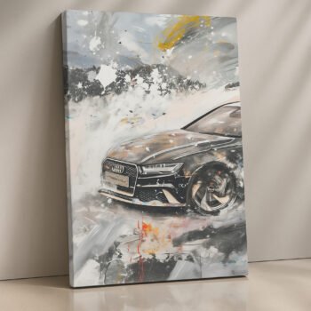 Frost Drift Audi in snowstorm canvas print by Artfy Canvas – luxury car canvas painting, wall paintings, artwork for wall décor