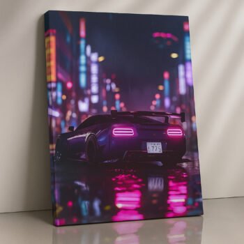 Neon Night Ride futuristic supercar canvas print by Artfy Canvas – cyberpunk car canvas painting, wall paintings, artwork for wall décor