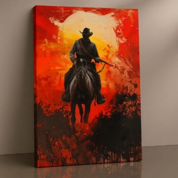 Scarlet Outlaw cowboy horseback western canvas print by Artfy Canvas – rustic western canvas painting, wall paintings, artwork for wall décor