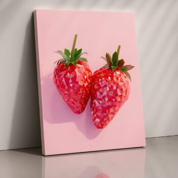 Gem Strawberries pink fruit canvas print by Artfy Canvas – pop still life canvas painting, wall paintings, artwork for wall décor
