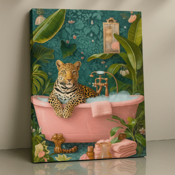 Jungle Royalty leopard surrealism canvas print by Artfy Canvas – wildlife surreal canvas painting, wall paintings, artwork for wall décor