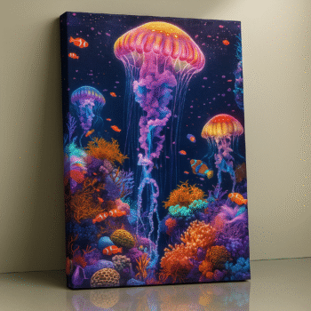 Midnight Drift luminous jellyfish surreal canvas print by Artfy Canvas – abstract canvas painting, wall paintings, artwork for wall décor