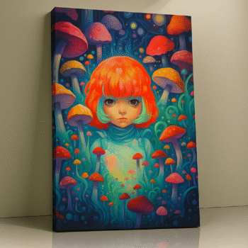Starlit Shrooms surreal girl canvas print by Artfy Canvas – dreamscape canvas painting, wall paintings, artwork for wall décor