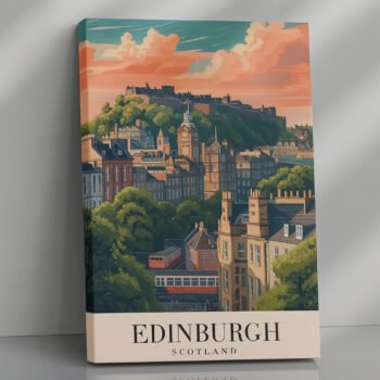 Edinburgh historic skyline canvas print by Artfy Canvas – vintage travel canvas painting, wall paintings, artwork for wall décor