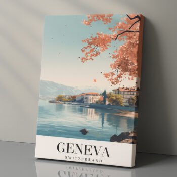 Geneva European skyline canvas print by Artfy Canvas – vintage travel canvas painting, wall paintings, artwork for wall décor