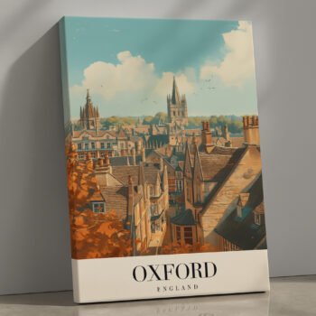 Oxford university city poster canvas print by Artfy Canvas – vintage travel canvas painting, wall paintings, artwork for wall décor