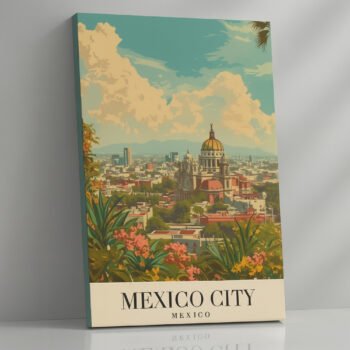 Mexico City vintage poster canvas print by Artfy Canvas – colorful travel canvas painting, wall paintings, artwork for wall décor