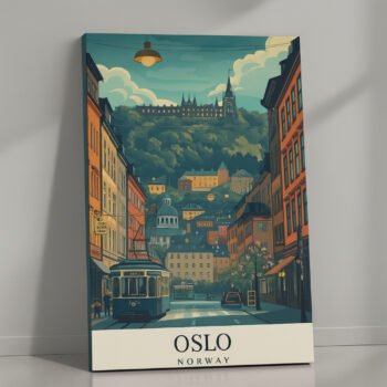 Oslo Scandinavian poster canvas print by Artfy Canvas – vintage travel canvas painting, wall paintings, artwork for wall décor