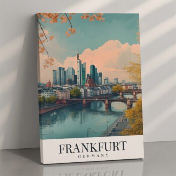 Frankfurt riverfront skyline canvas print by Artfy Canvas – European travel canvas painting, wall paintings, artwork for wall décor