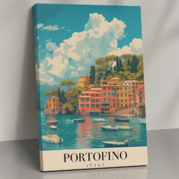Portofino coastal canvas print by Artfy Canvas – seaside travel canvas painting, wall paintings, artwork for wall décor