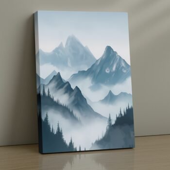 Mistbound Peaks dreamlike mountain canvas print by Artfy Canvas – scenic fantasy canvas painting, wall paintings, artwork for wall décor