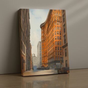 Amber Facade urban cityscape canvas print by Artfy Canvas – architectural modern canvas painting, wall paintings, artwork for wall décor