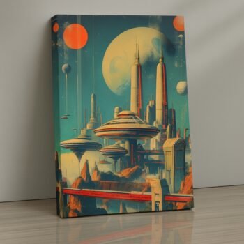 Cosmic Citadel futuristic city canvas print by Artfy Canvas – sci-fi urban canvas painting, wall paintings, artwork for wall décor