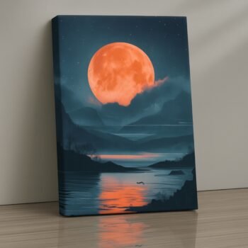 Lunar Serenade moonlit lake canvas print by Artfy Canvas – night landscape canvas painting, wall paintings, artwork for home décor