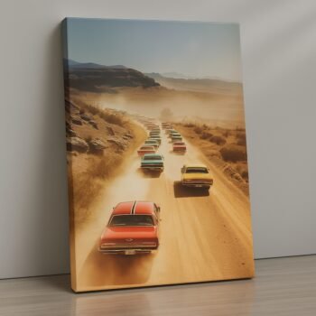 Celestial Bloom desert car rally canvas print by Artfy Canvas – automotive abstract canvas painting, wall paintings, artwork for wall décor