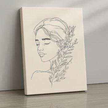 Serene Muse feminine botanical canvas print by Artfy Canvas – floral minimal canvas painting, wall paintings, artwork for wall décor