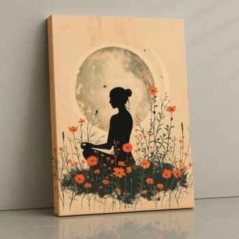 Buddha meditation canvas in gold tones, premium spiritual wall art.