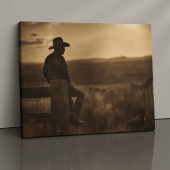 Temporal Drift rustic cowboy silhouette canvas print by Artfy Canvas – western sunset wall décor