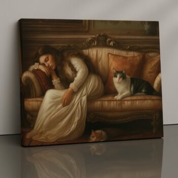Dream Circuit Victorian woman with cats canvas print by Artfy Canvas – cozy romantic wall décor