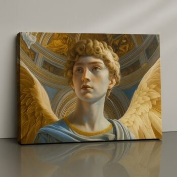 Angelic Algorithm golden angel celestial canvas print by Artfy Canvas – divine spiritual wall décor