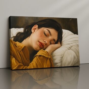 Dream Protocol sleeping woman canvas print by Artfy Canvas – serene portrait painting for restful bedrooms