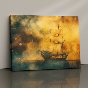 Stellar Drift cosmic sailing ship canvas print by Artfy Canvas – celestial dreamscape painting for home & office décor