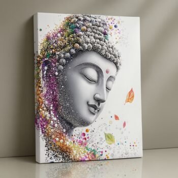 Tranquil Bloom Buddha Canvas Print with soft floral accents and serene grey tones.