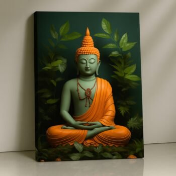 Verdant Harmony Buddha Canvas Print with nature-inspired tones.
