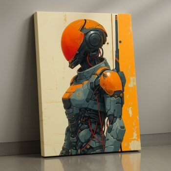 Neon Sentinel cyberpunk guardian canvas print by Artfy Canvas – futuristic hero canvas painting, wall paintings, artwork for wall décor