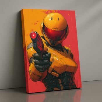 Crimson Trigger futuristic warrior canvas print by Artfy Canvas – cyberpunk soldier canvas painting, wall paintings, artwork for wall décor