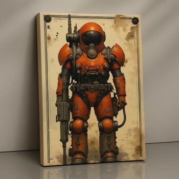 Rustborn Sentinel mech guardian canvas print by Artfy Canvas – futuristic robot canvas painting, wall paintings, artwork for wall décor