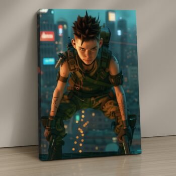Midnight Drift cyberpunk biker canvas print by Artfy Canvas – futuristic motorcycle canvas painting, wall paintings, artwork for wall décor