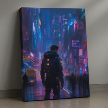 Skyline Sentinel futuristic city guardian canvas print by Artfy Canvas – sci-fi protector canvas painting, wall paintings, artwork for wall décor