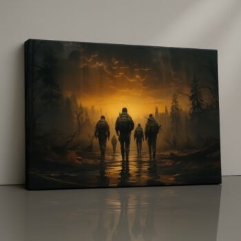 Ember Recon cinematic canvas print with figures under glowing orange sky
