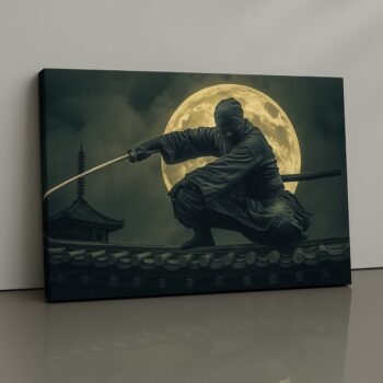 Moonblade Shadow samurai canvas print with katana under moonlight