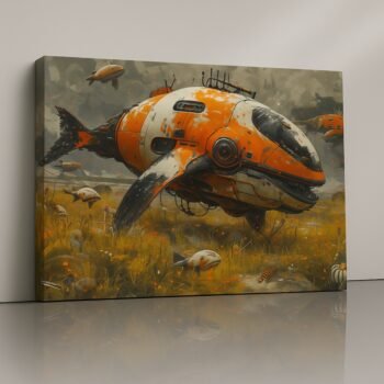 Cyber Leviathan robotic sea-titan canvas print in weathered orange plates