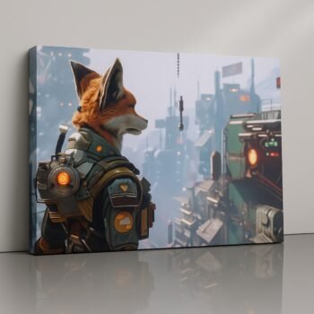 Starbound Outlaw anthropomorphic hero canvas print over neon city
