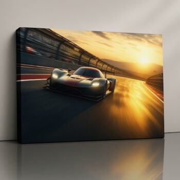 Apex Velocity futuristic race car canvas print in golden light