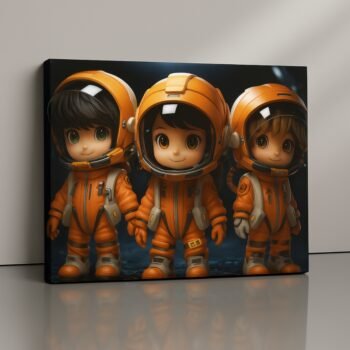 Cosmic Juniors cute child astronauts canvas print with stars