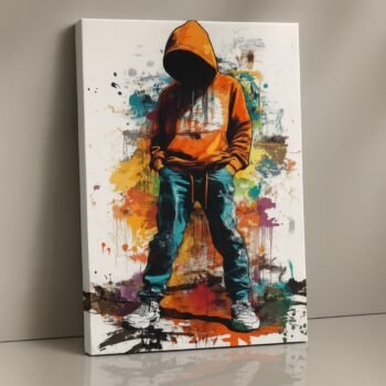 Shadowed Street Spirit graffiti canvas print – bold hooded artwork